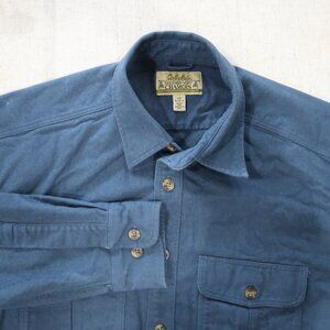 Vintage Cabela's Men's Large Blue Deerskin Soft Chamois Shirt Long Sleeve